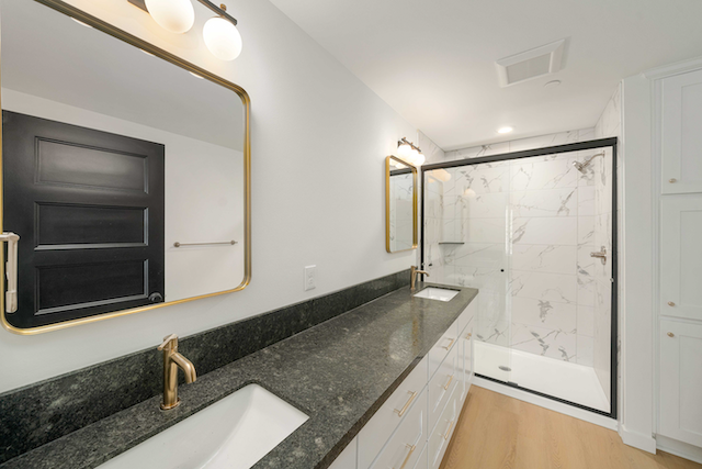 bathroom sink and shower